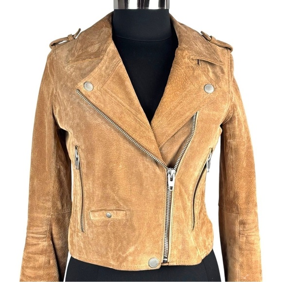 BLANK NYC COFFEE BEAN BROWN TAN SUEDE LEATHER CROPPED ZIP MOTO BIKER FALL JACKET - Picture 7 of 15